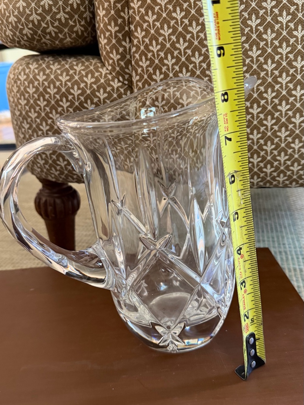 Cut Glass Pitcher with Diamond-Cut Pattern - Clear